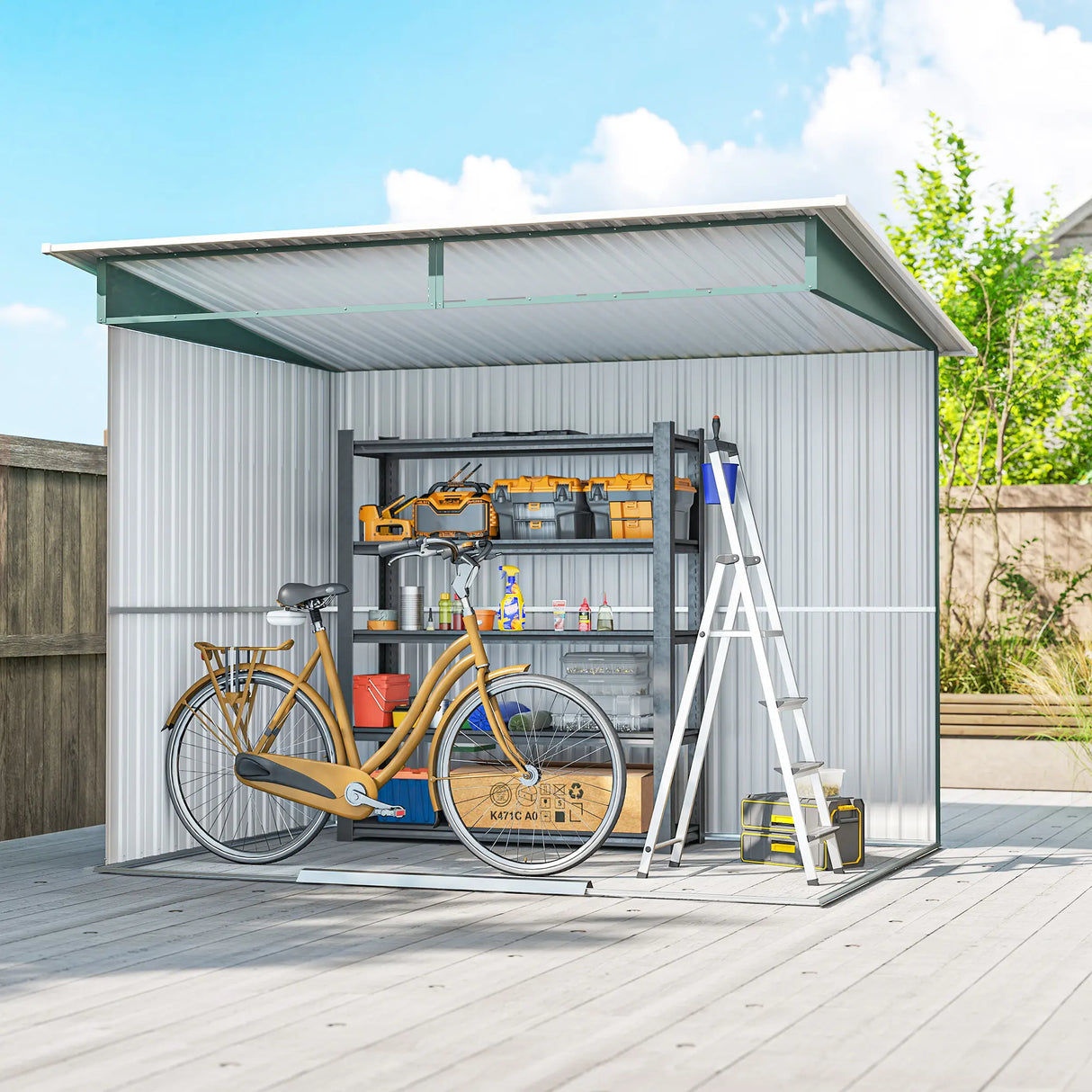 Outsunny 8.5 x 6ft Metal Shed with Lightsky Panels, Garden Storage Tool House with Double Doors for Garden, Patio and Lawn, Green