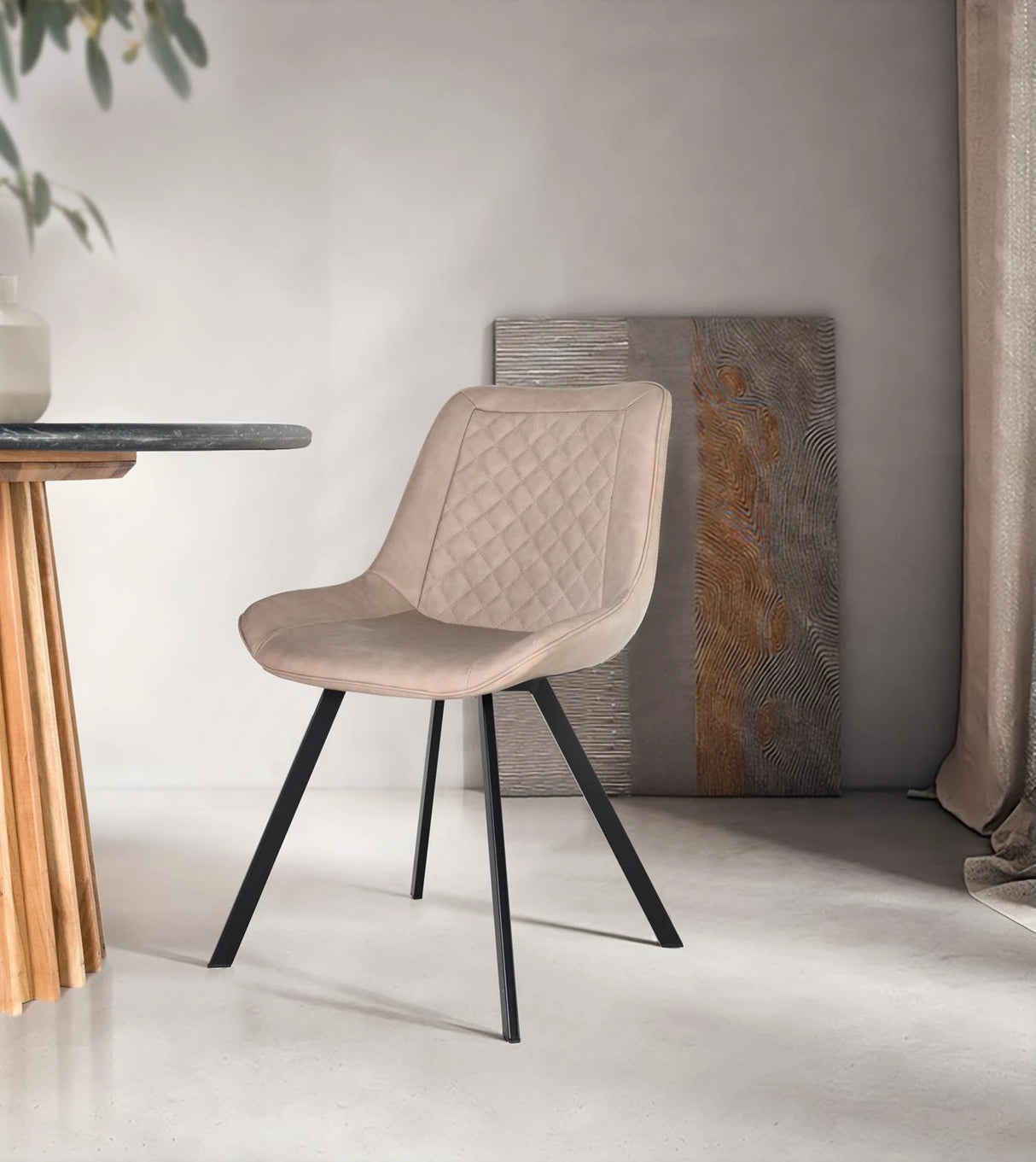 Giner and Colomer - Set Of 2 Chairs In Beige PU With Diamond Stitching & Black Steel Legs