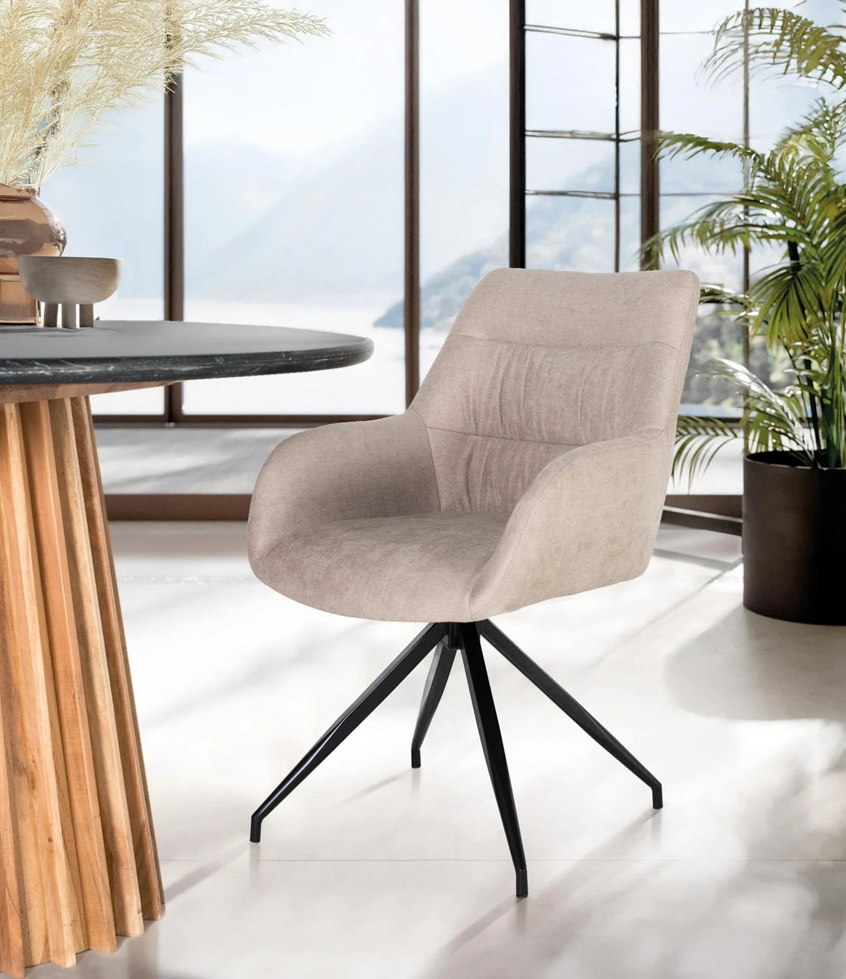 Giner and Colomer - Set Of 2 Swivel Chairs In Light Grey Fabric & Matte Black Base
