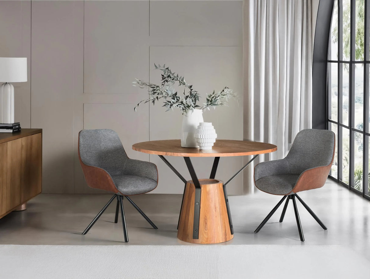 Giner and Colomer - Set Of 2 Swivel Chairs (Grey Fabric Front, Brown PU Back) With Tubular Legs