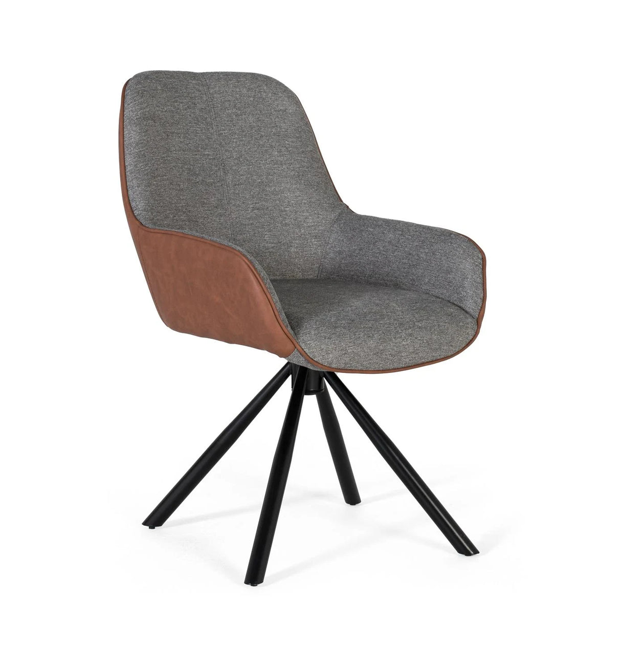 Giner and Colomer - Set Of 2 Swivel Chairs (Grey Fabric Front, Brown PU Back) With Tubular Legs