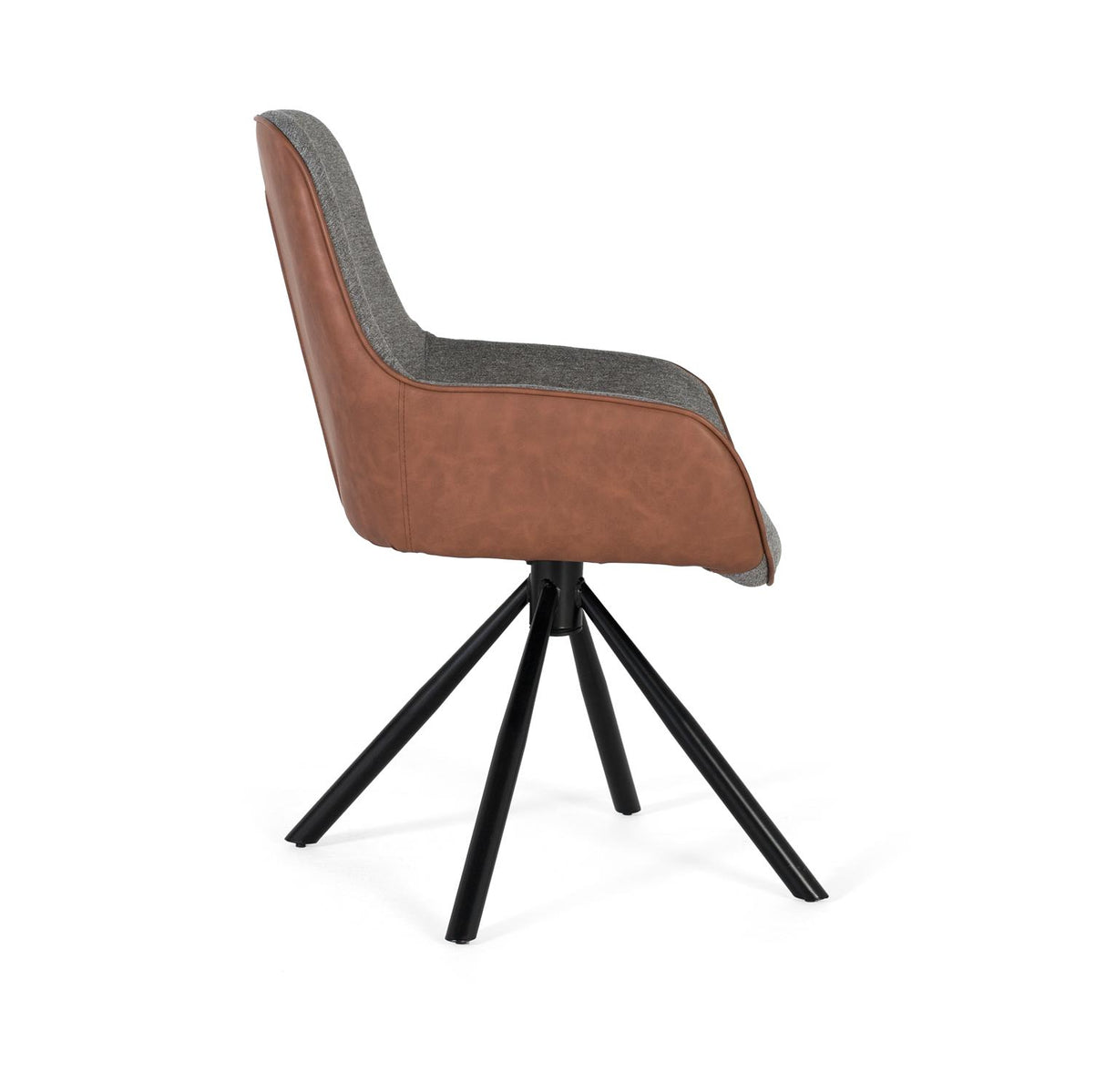 Giner and Colomer - Set Of 2 Swivel Chairs (Grey Fabric Front, Brown PU Back) With Tubular Legs