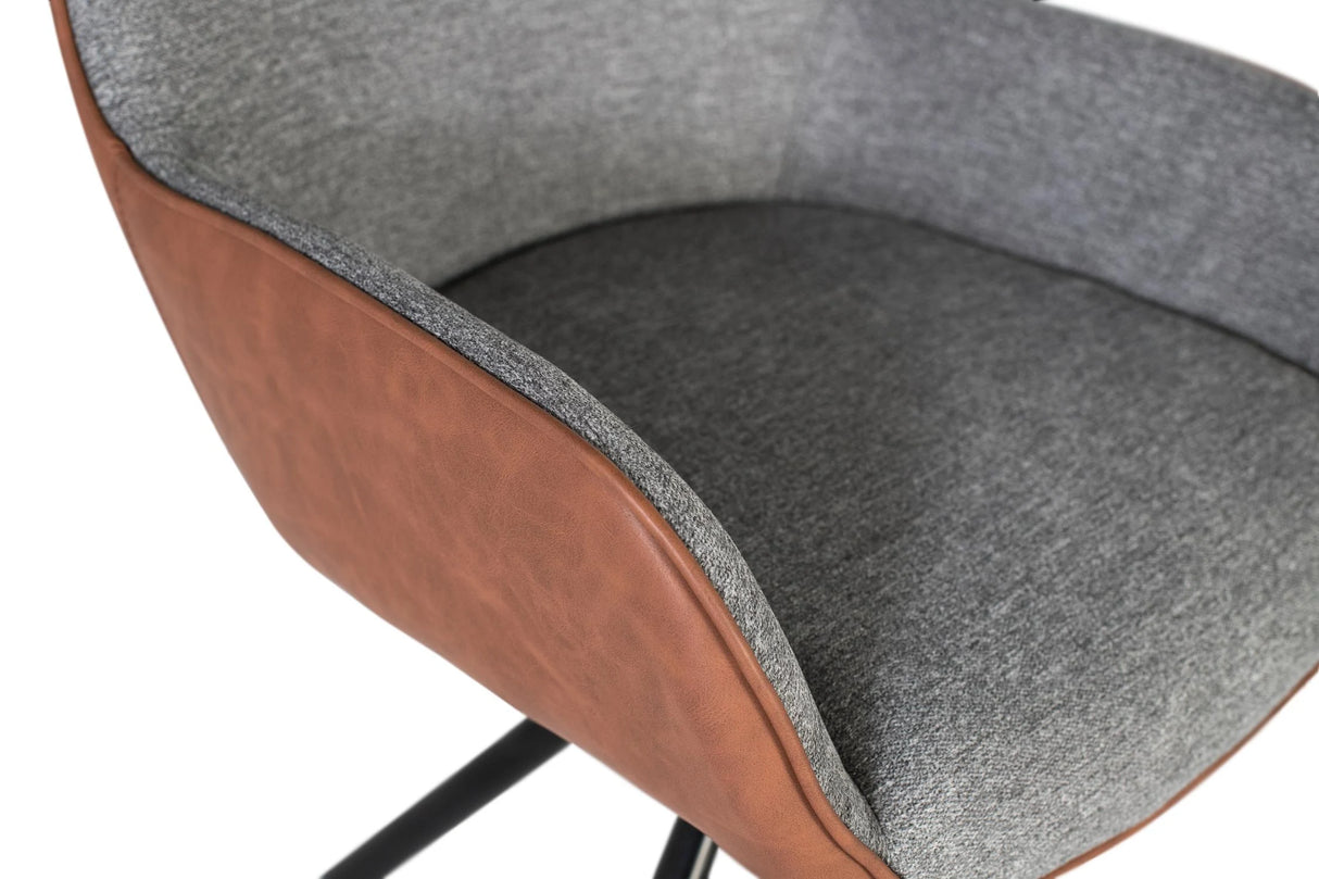 Giner and Colomer - Set Of 2 Swivel Chairs (Grey Fabric Front, Brown PU Back) With Tubular Legs