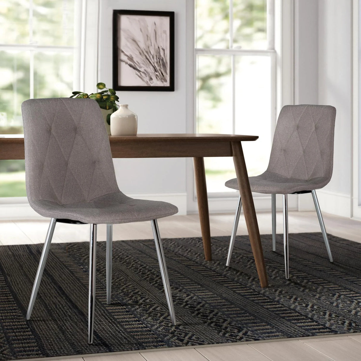 Giner and Colomer - Set Of 4 Grey Fabric Chairs With Chrome Steel Legs
