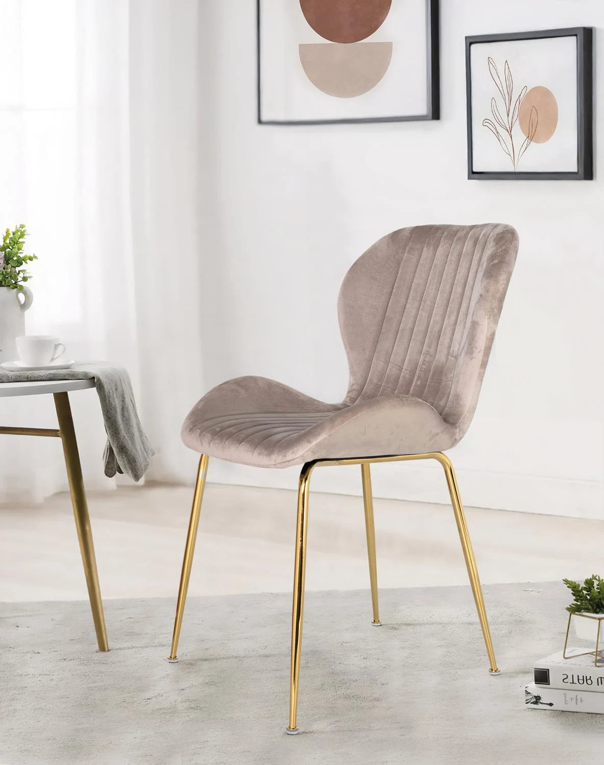 Giner and Colomer - Set Of 4 Light Grey Velvet Chairs With Gold Chrome Legs