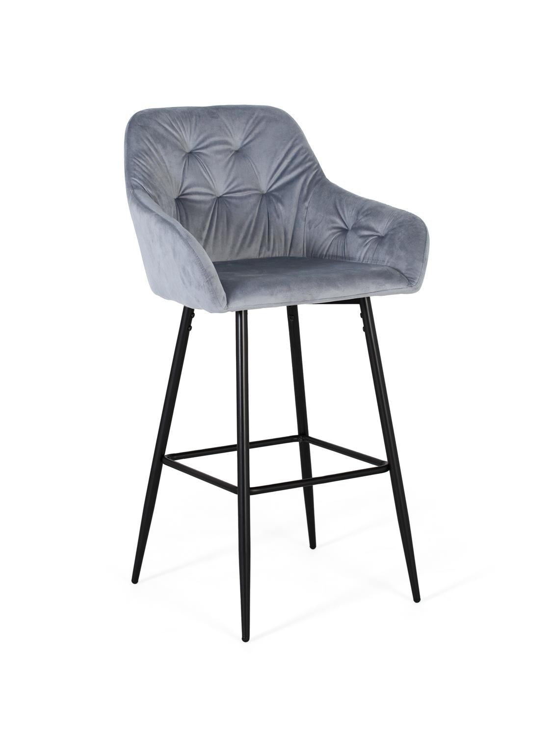 Giner and Colomer - Set Of 2 Velvet Stools In Deep Blue With Black Metal Legs