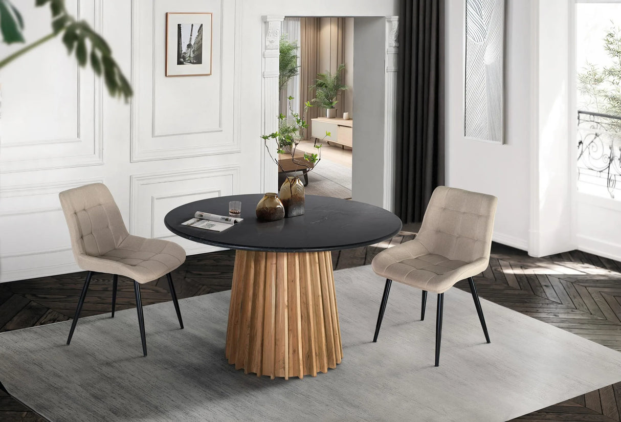 Giner and Colomer - Set Of 2 Beige Fabric Chairs With Button-Less Quilting & Black Legs