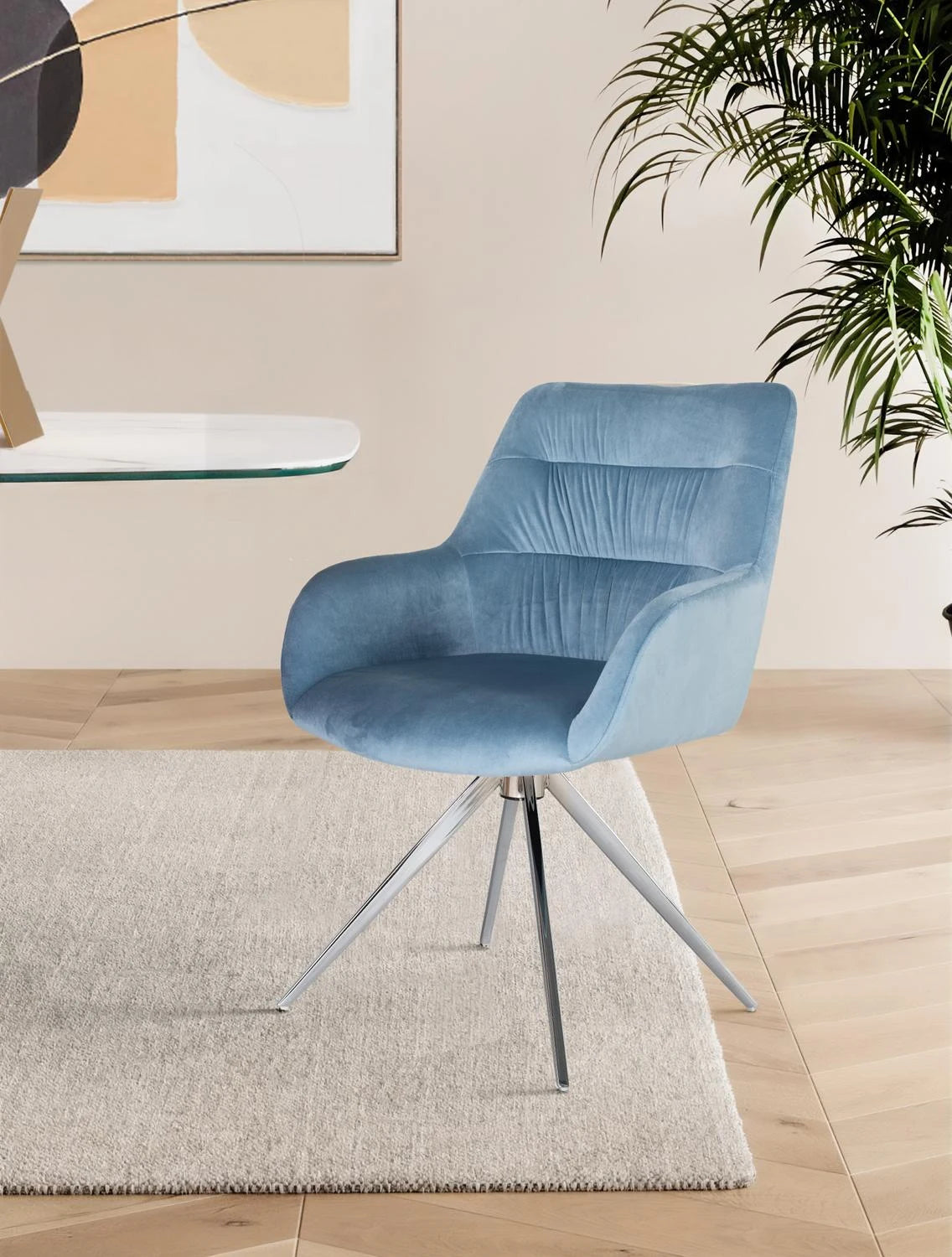 Giner and Colomer - Set Of 2 Light Blue Velvet Armchairs With Nickel-Plated Steel Legs