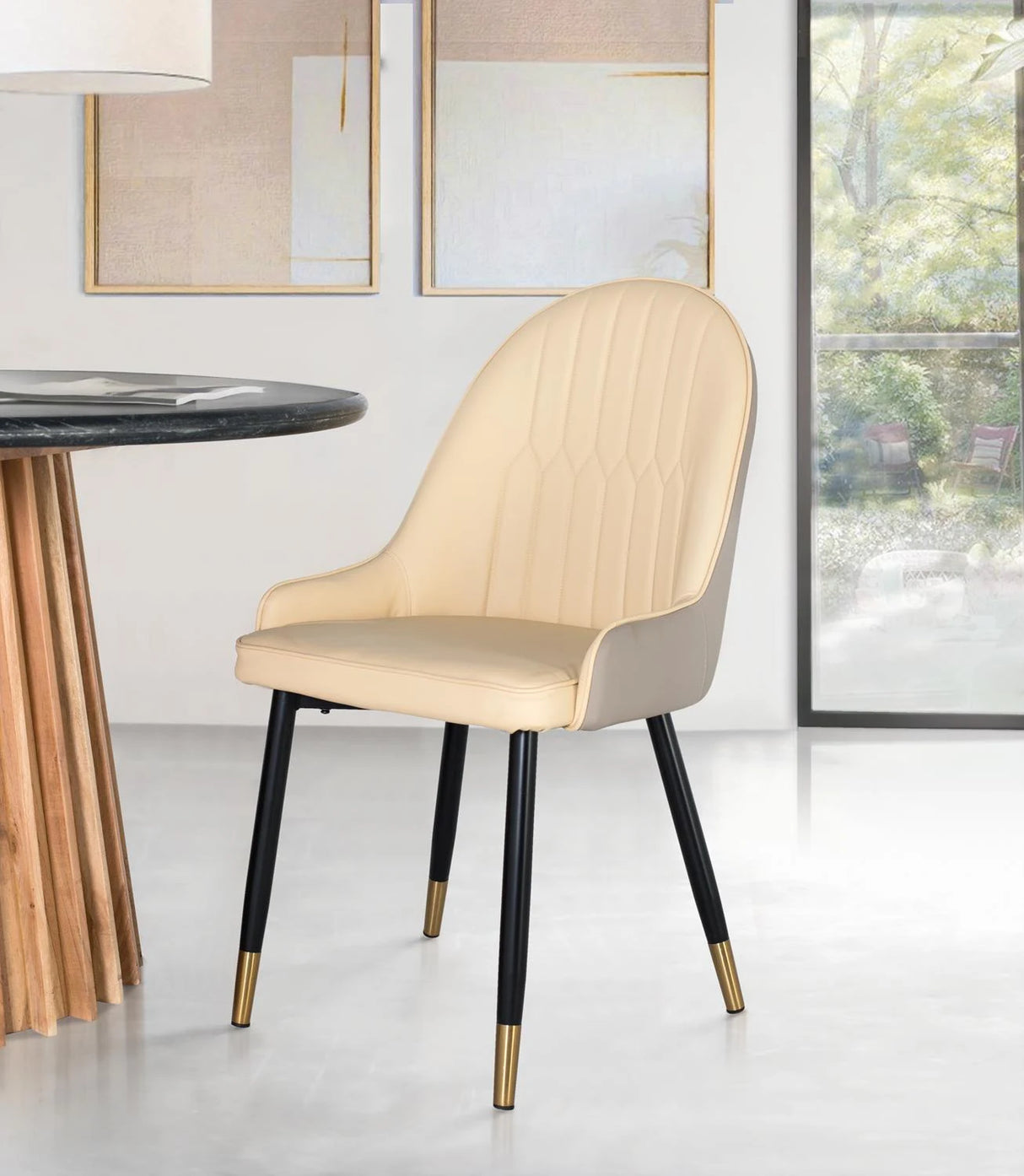 Giner and Colomer - Set Of 4 Beige Cowhide Chairs With Black Metal & Gold-Tipped Legs