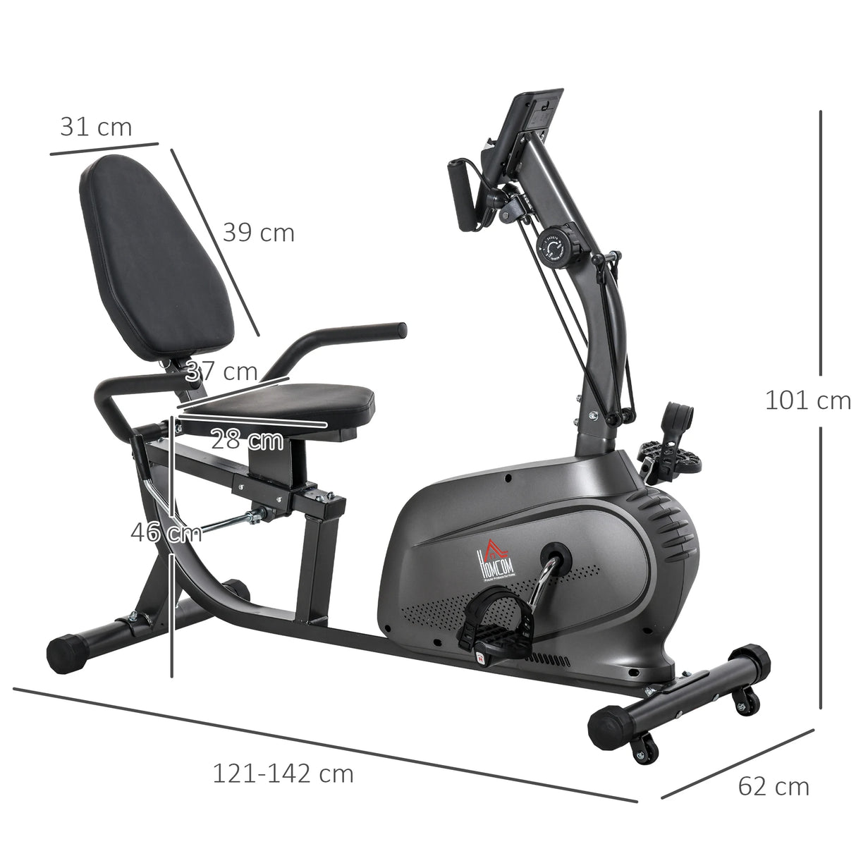 HOMCOM Recumbent Exercise Bike Magnetic Resistance & Adjustable Seat Indoor Cardio Bike for Home Fitness, Black