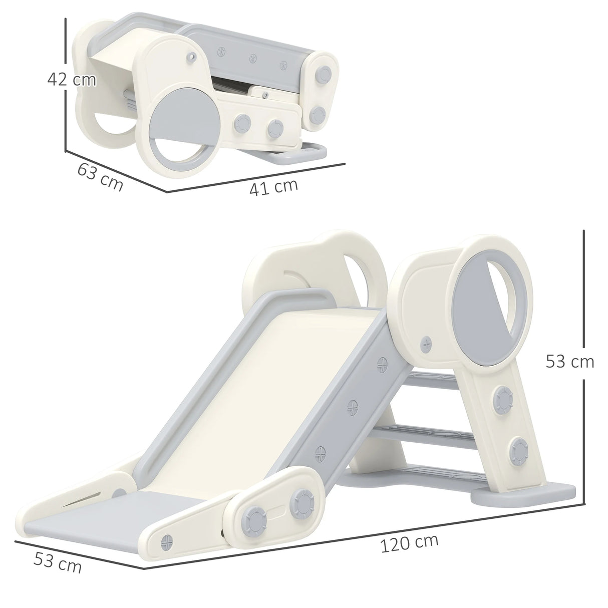 AIYAPLAY Foldable Kids Slide, Freestanding Baby Slide, for Ages 1.5-3 Years, Grey & Beige