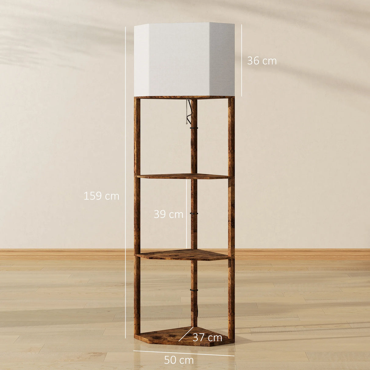 HOMCOM Corner Floor Light, with Shelves - Wood-Effect