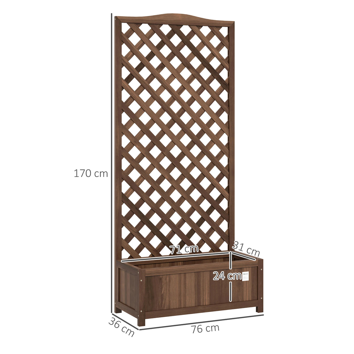 Outsunny 53L Garden Wooden Planter Box with Trellis Free Standing Flower Raised Bed with Lattice for Climbing Plants, 76cm x 36cm x 170cm, Dark Brown