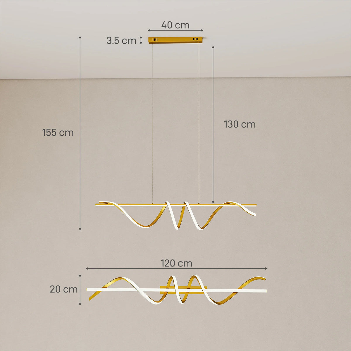 HOMCOM Pendant Light with 3 Colour Temperatures - Gold Tone