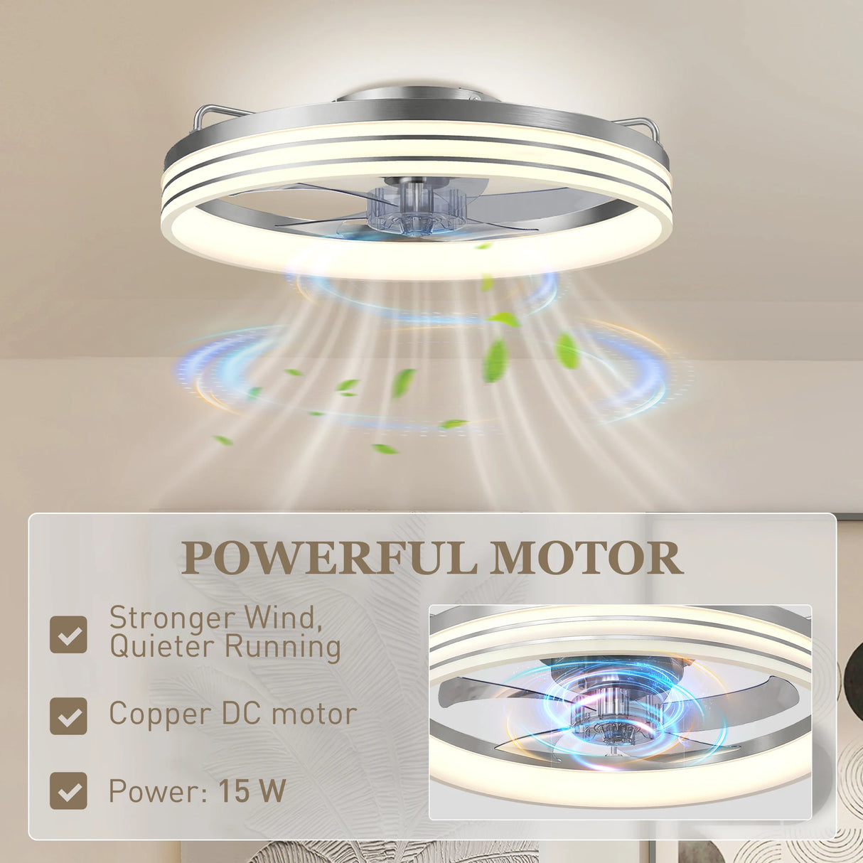 HOMCOM Ceiling Fans with Lights and Remote & App Control, 50cm LED Ceiling Fan Light with 3 Colour Temperatures, 6 Speed, Silver