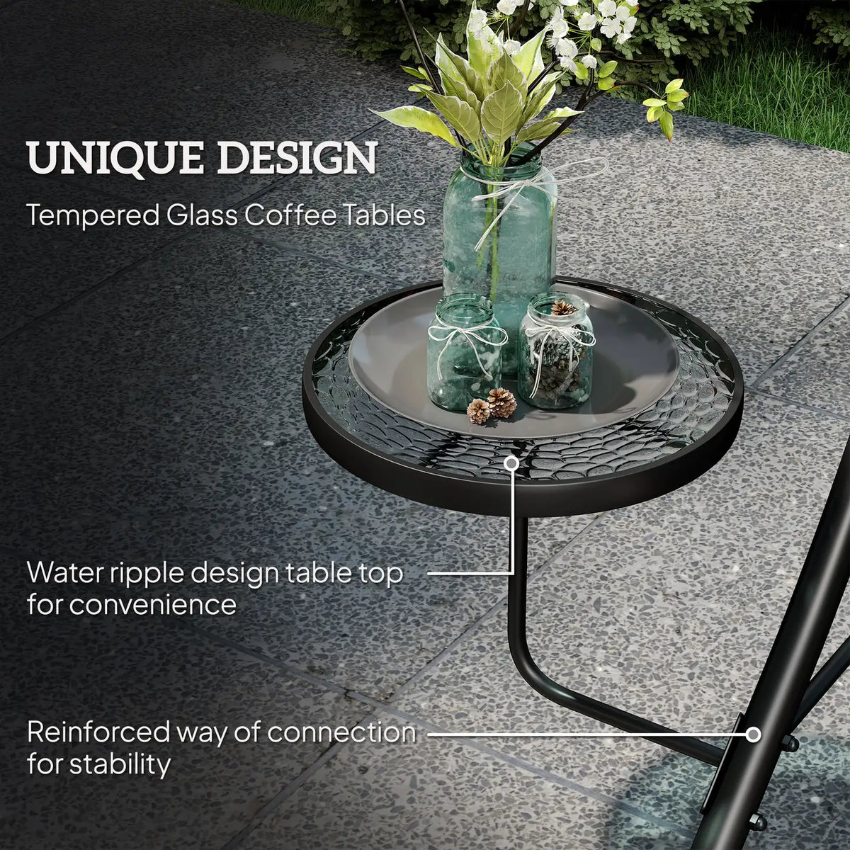 Outsunny Three-Seater Garden Swing, with Adjustable Canopy - Black/Grey