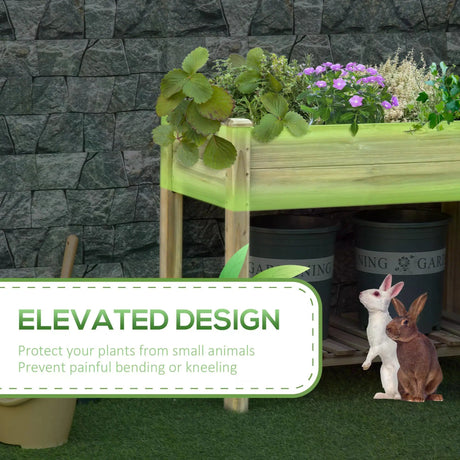Outsunny Garden Wooden Planters14 Raised Garden Bed with Legs and Storage Shelf Elevated Wooden Planter Box