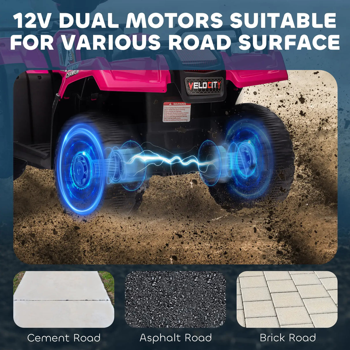 HOMCOM 12V Kids Quad Bike with Forward, Reverse Functions, Ride-On ATV w/ Music, LED, Headlights, for Ages 3-5 Years - Pink