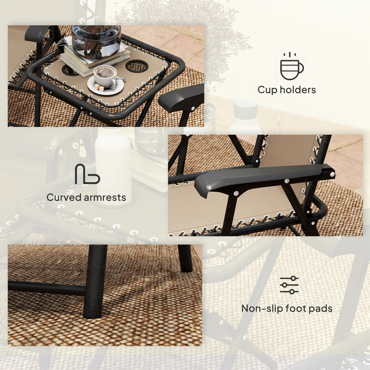 Outsunny Three-Piece Garden Table and Chair Set - Khaki