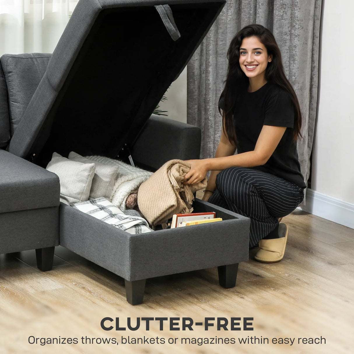 HOMCOM Three-Seater Storage Sofa Bed - Charcoal Grey