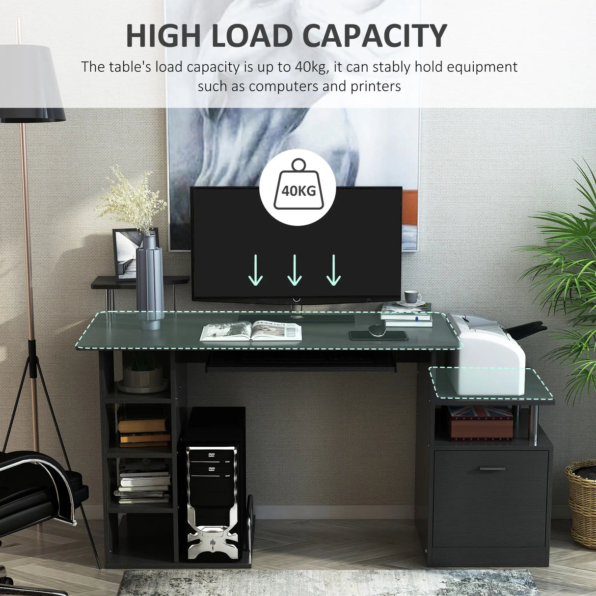 HOMCOM Computer Desk PC Workstation with Drawer Shelves CPU Storage Rack Home Office Furniture 152 x 60 x 88cm (BLACK)