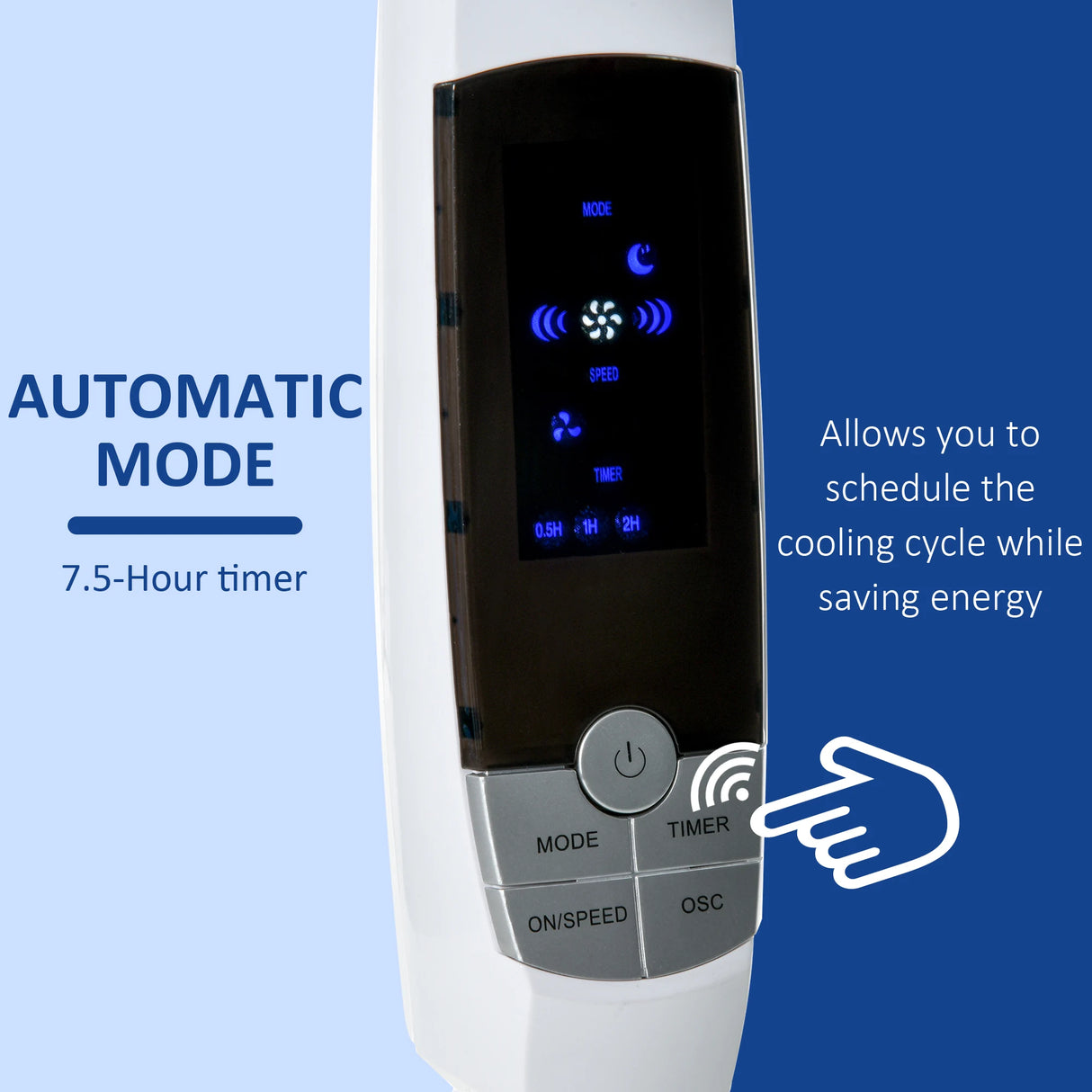 HOMCOM 16'' Pedestal Stand Fan, 3 Speed 3 Mode, 85 Oscillation, LED Panel, 3M Remote Controller, Height Adjustable for Living Room, Bedroom, Garage, Office, Black and White