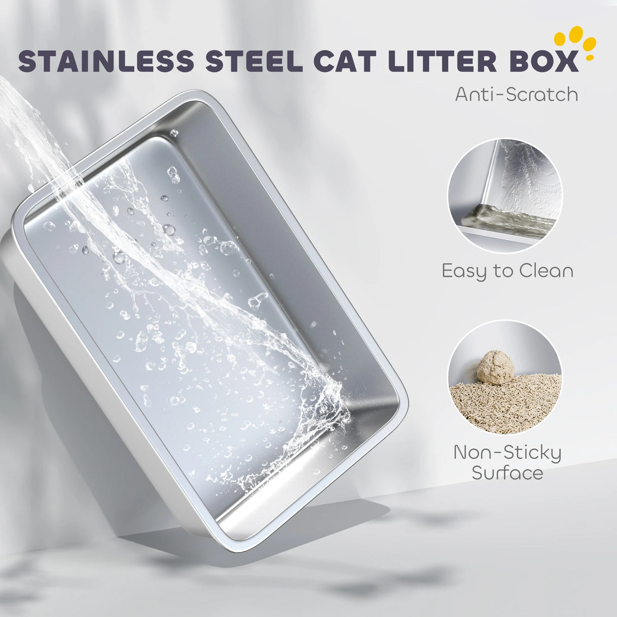 PawHut Extra Large Stainless Steel, Cat Litter Tray with Scoop, Flip Top