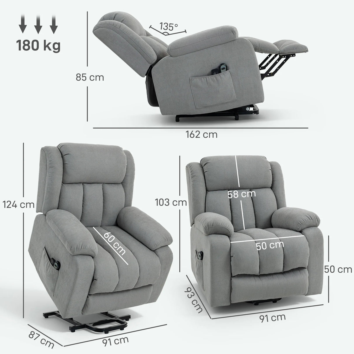 HOMCOM Eight-Point Massage Electric Lift Chair - Light Grey
