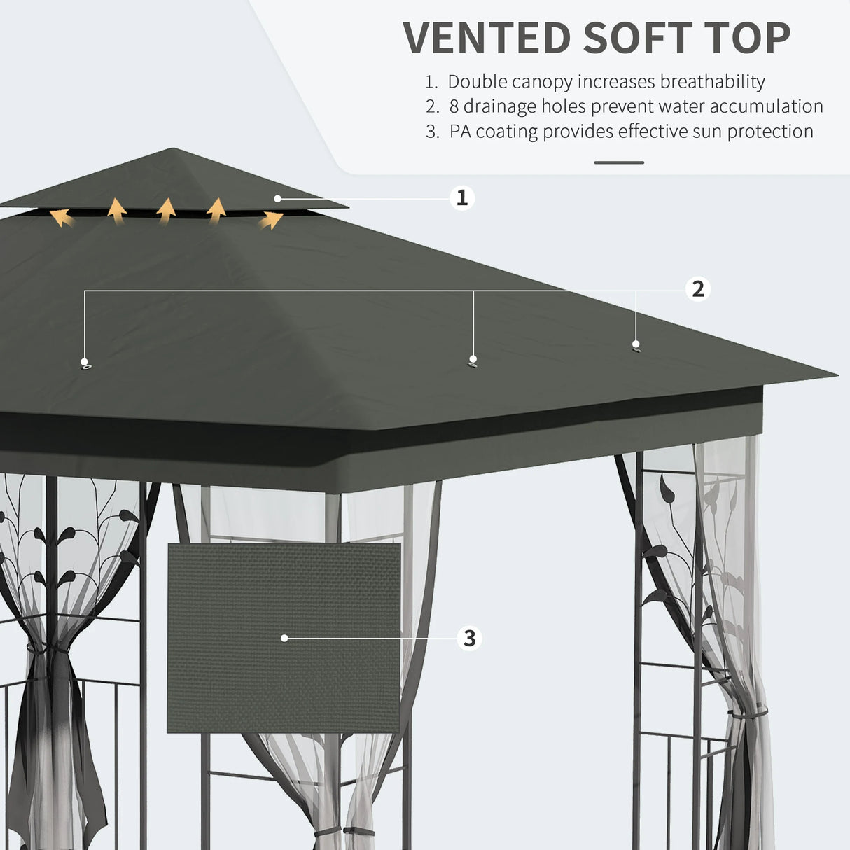Outsunny 3 x 3(m) Steel Frame Double Roof Garden Gazebo - Grey