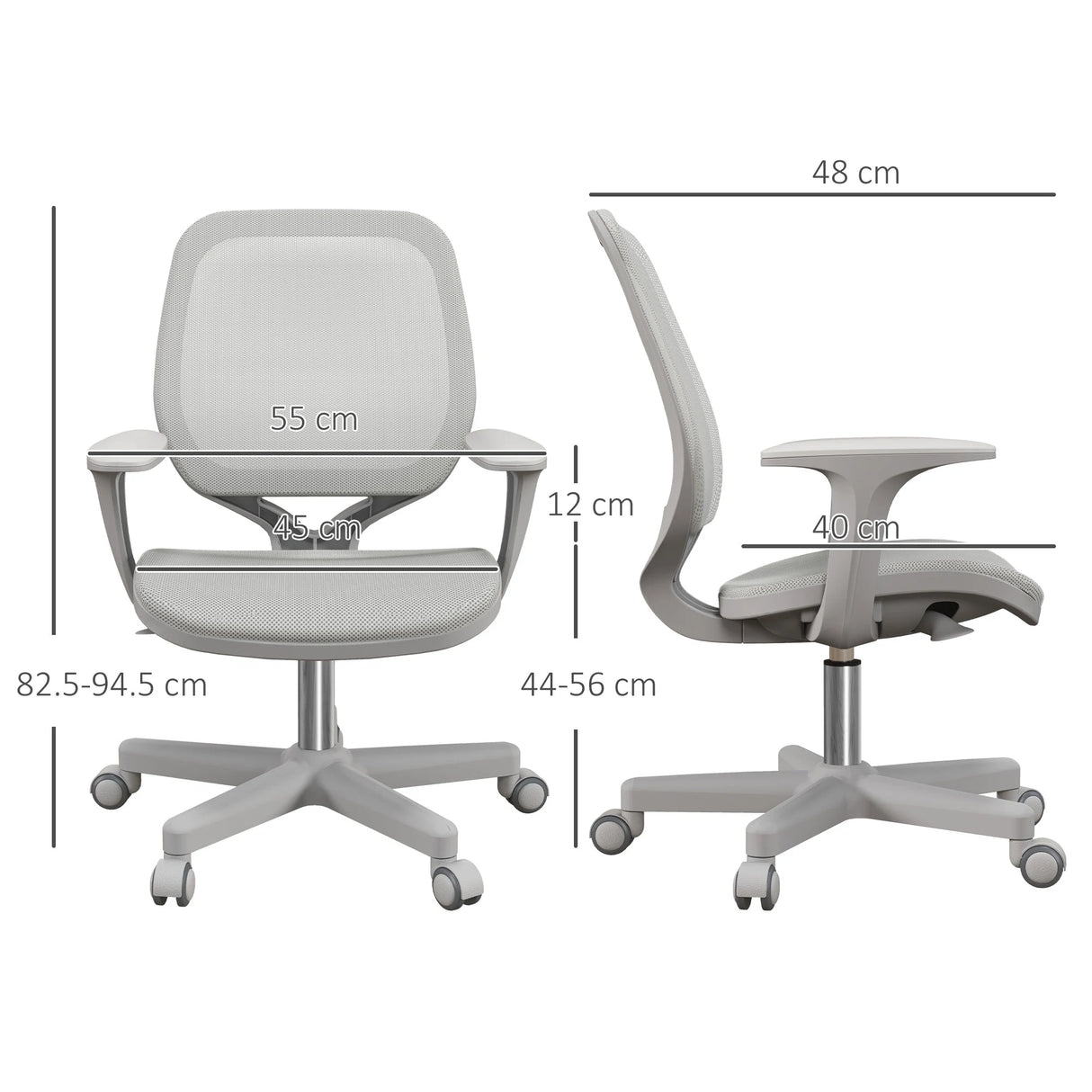 Vinsetto 44-56cm Mesh Back Office Chair - Grey