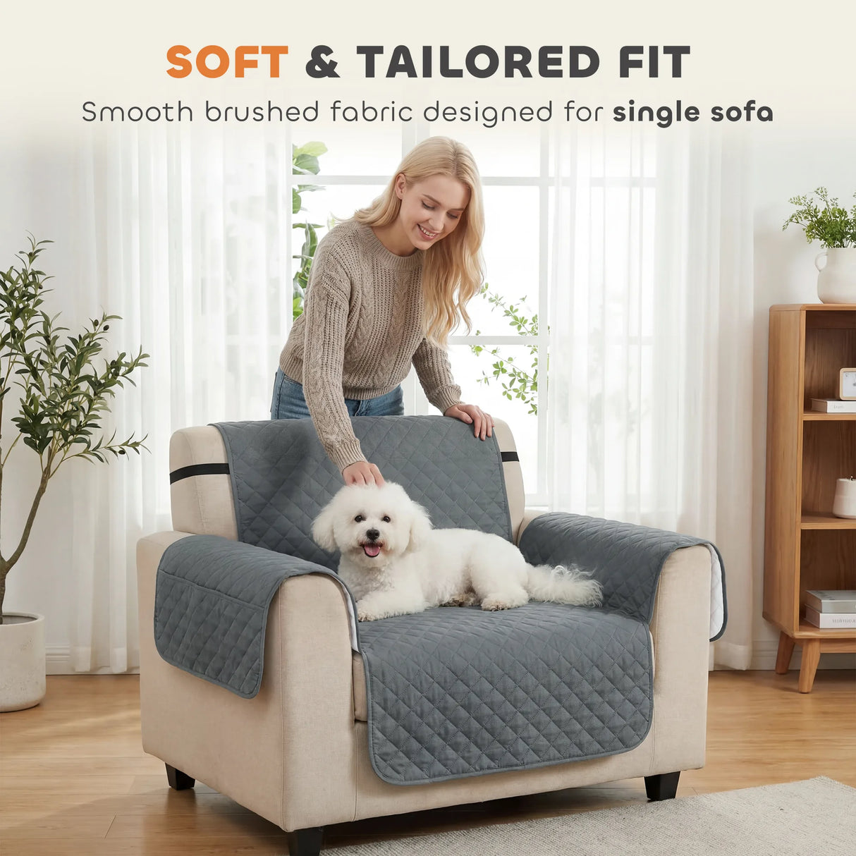 PawHut Waterproof Sofa Cover, Soft Couch Cover for Dogs Cats Pets, Non Slip Sofa Slipcoevr with Elastic Straps