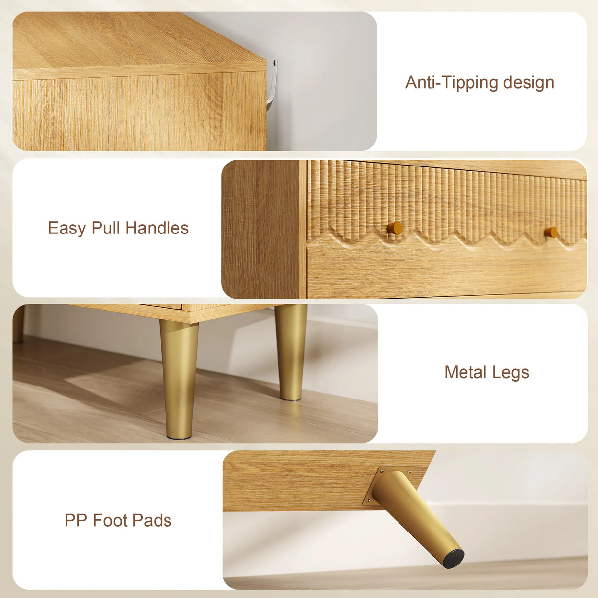 HOMCOM Dresser for Bedroom 3 Drawer Chest of Drawers with Steel Frame for Living Room in Oak