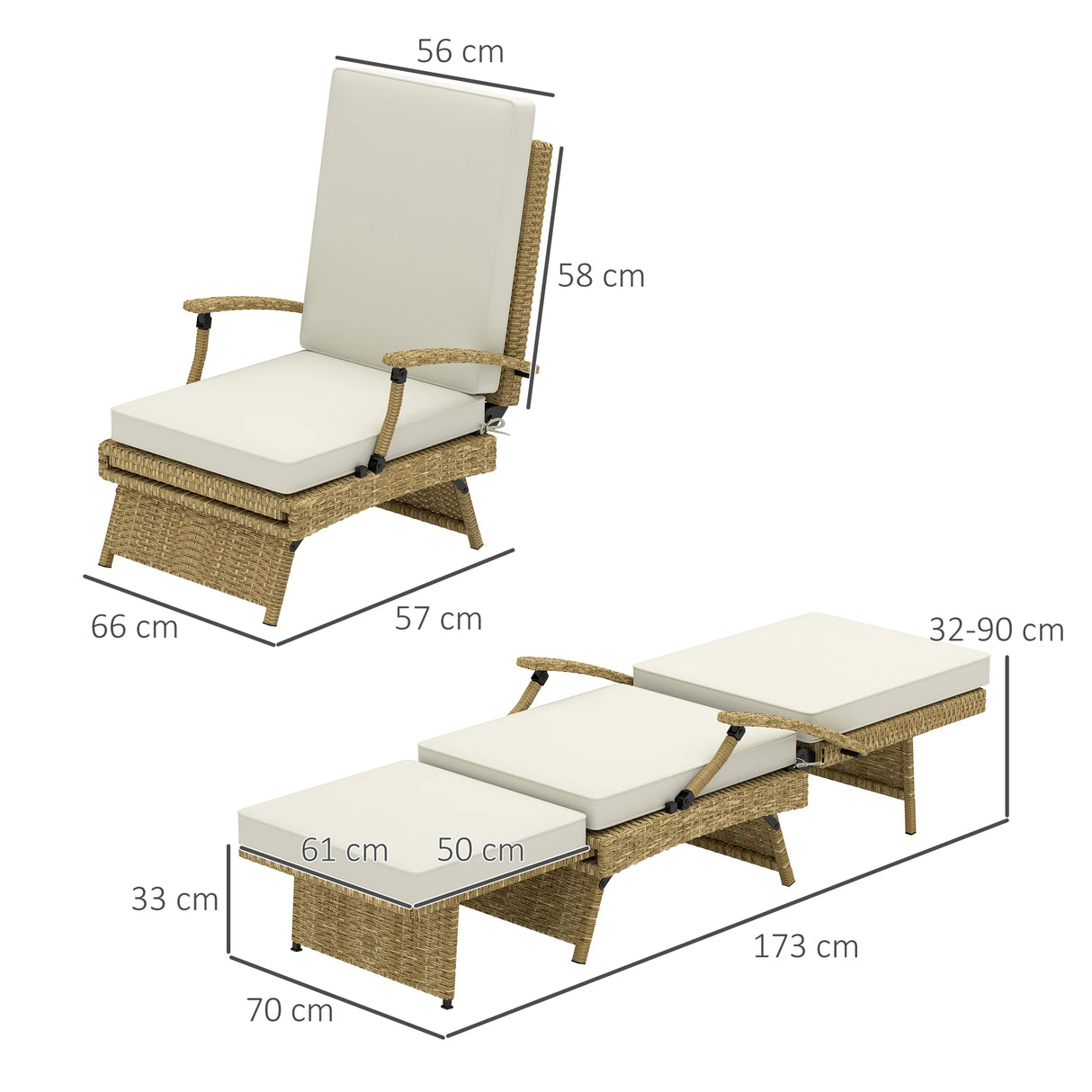 Outsunny 80 Reclining Rattan Lounger - White/Beige