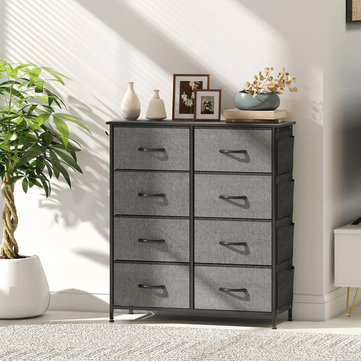 HOMCOM Chest of Eight Fabric Drawers - Charcoal Grey
