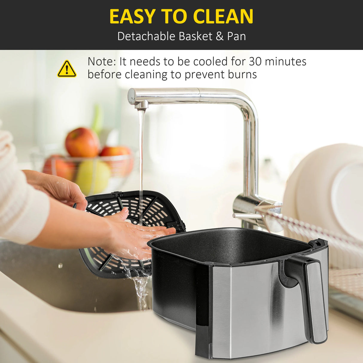 HOMCOM 6.5L Single Basket Air Fryer, 80-200C Temperature, Black and Grey