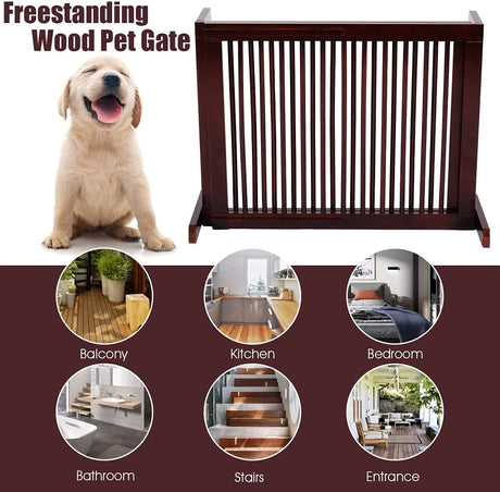 Folding Adjustable Free Standing 3 Panel Wood Fence