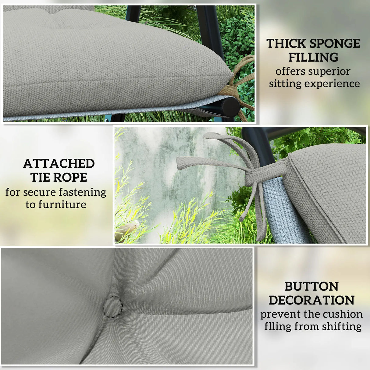 Outsunny Set of Two Outdoor Seat Cushions - Light Grey