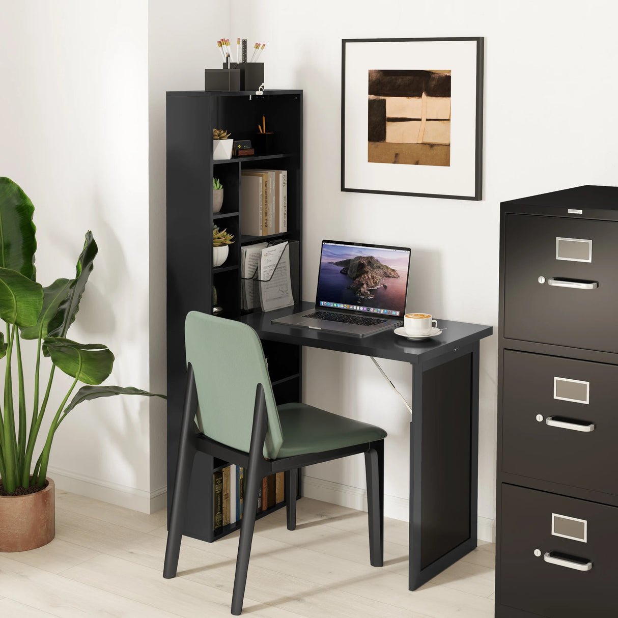HOMCOM Three-Part Work Desk, with Storage and Chalkboard - Black