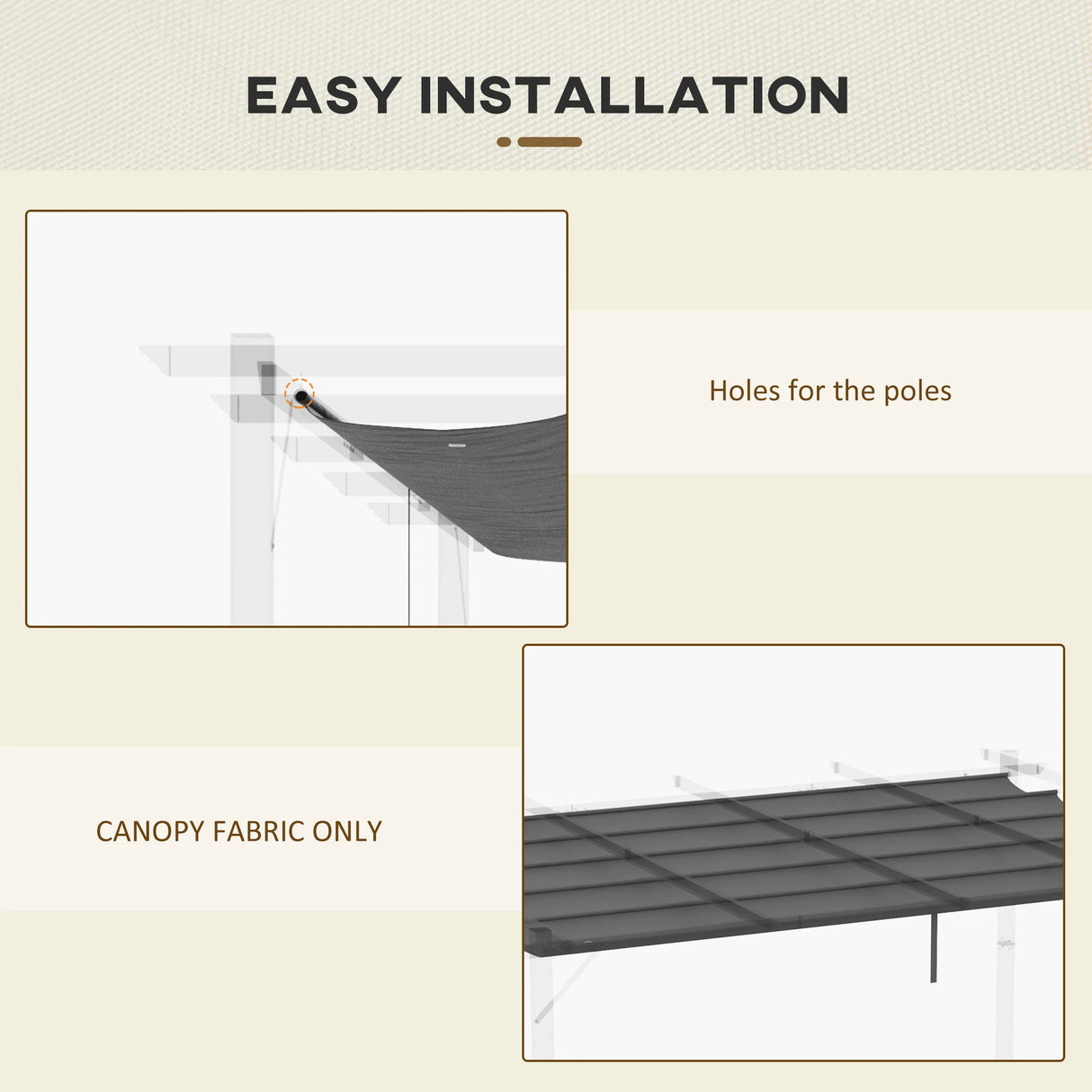 Outsunny Retractable Pergola Cover, 3.5 x 2.6 m Replacement Canopy Fabric for 4 x 3 m Frame, Roof Top Only, Dark Grey