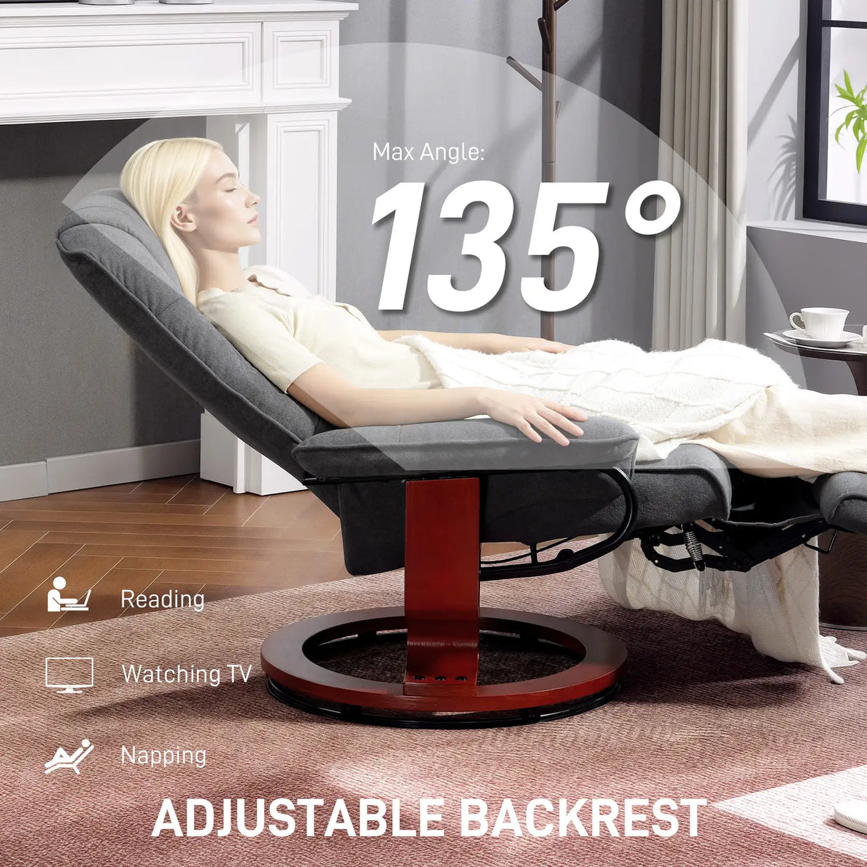 HOMCOM Reclining Swivel Chair, with Footrest - Grey