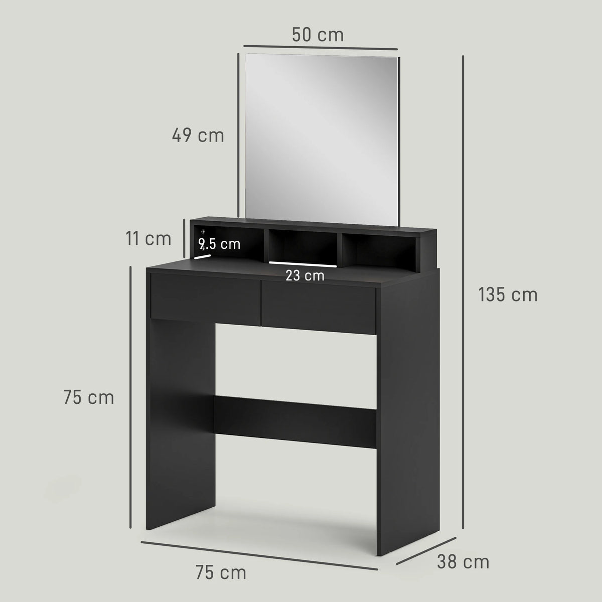 HOMCOM Multi-Storage Dressing Table, with Mirror - Black