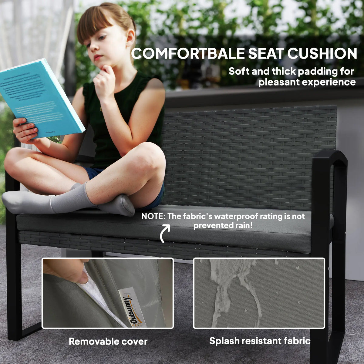 Outsunny Two-Seater Rattan Garden Bench - Light Grey