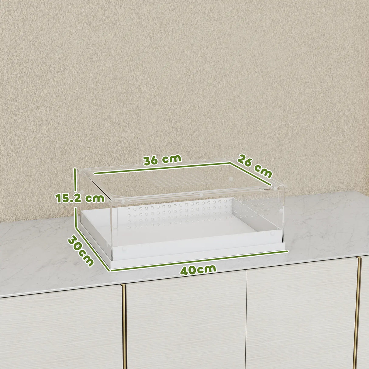 PawHut Acrylic Reptile Terrarium with Top Sliding Door, Vents, for Snake, Frog, Spider, Gecko, Tarantula, 40 x 30 x 15 cm
