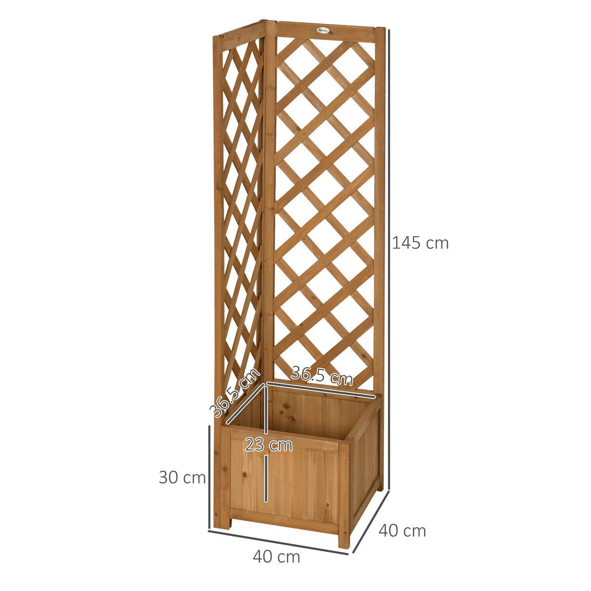 Outsunny Wooden Planter with Corner Trellis, Freestanding Raised Garden Bed with Drainage Bottom, Outdoor Planter Box, Brown