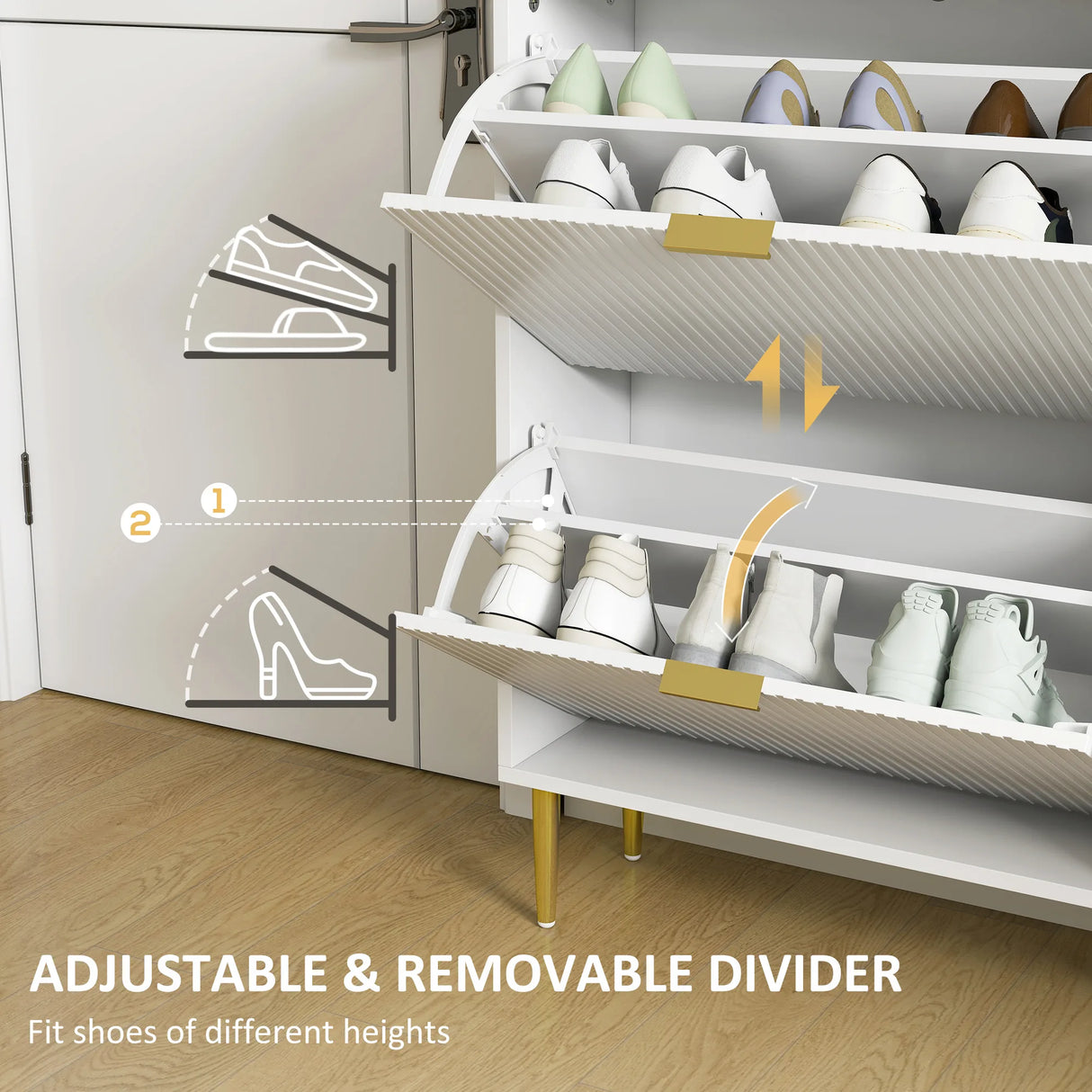 HOMCOM Narrow Shoe Cabinet with 4 Flip Drawers - White