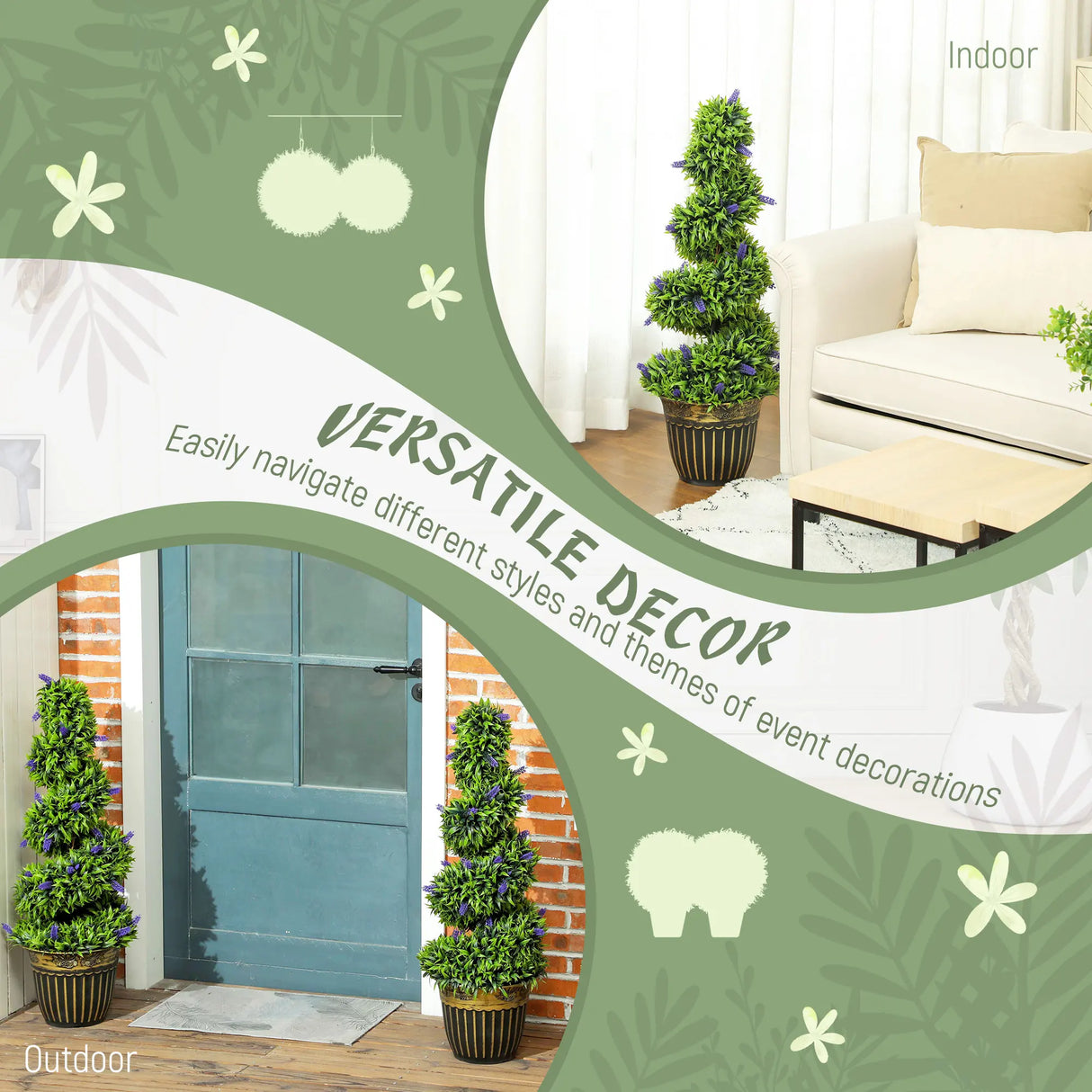 HOMCOM Set of Two 90cm Artificial Lavender Trees