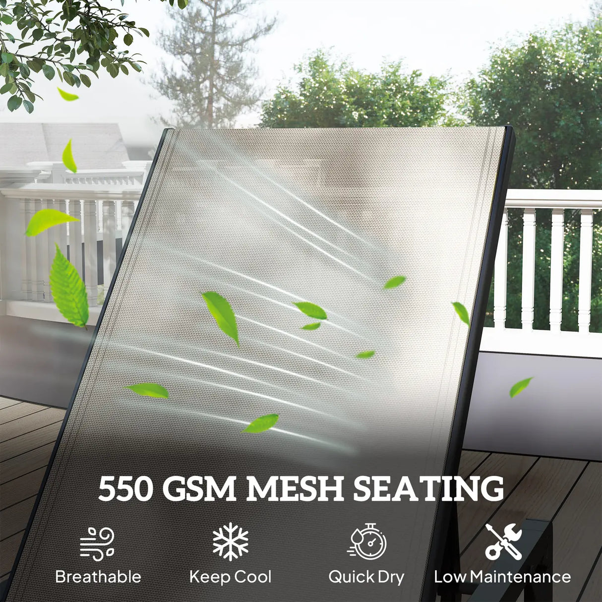 Outsunny Folding Sun Lounger Set of 2, 5-Position Adjustable Reclining Garden Loungers, Garden Chaise Lounge Sunbed Recliner Chairs with Steel Frame for Beach, Porch, Patio, Camping, Khaki