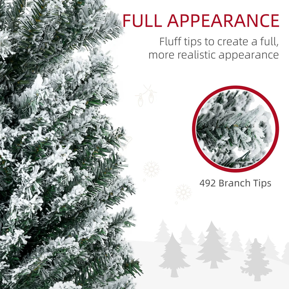 HOMCOM 6' Artificial Prelit Christmas Trees Holiday Dcor with Colourful LED Lights, Flocked Tips, Berry, Pine Cone