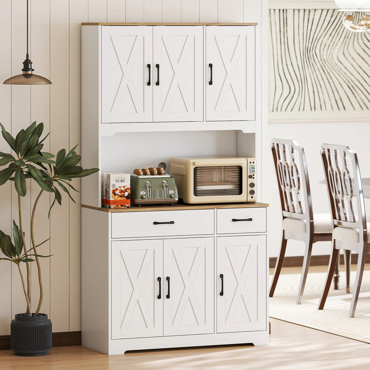 HOMCOM 175 cm Tall Kitchen Pantry Cabinet with Microwave Stand, Freestanding Pantry Cupboard, White