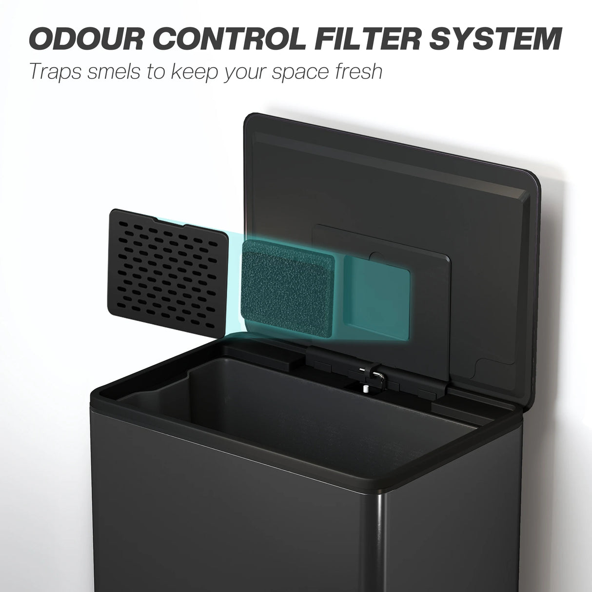 HOMCOM 45L Kitchen Bin, Pedal Bin with Soft-Close and Stay-Open Lid, Removable Inner Bucket, Odor Control for Kitchen, Office